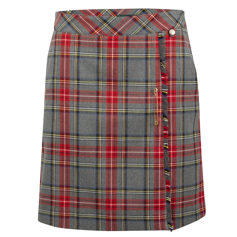 Plaid Wrap Mini Skort in Red and Gray